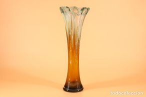 Vintage: centro cristal murano florero jarron marron italia vintage años 70